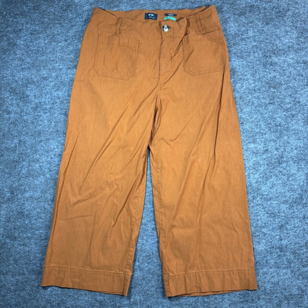 Maeve Anthropologie The Colette Wide Leg Crop Pants Womens 16 Rust Orange Linen
